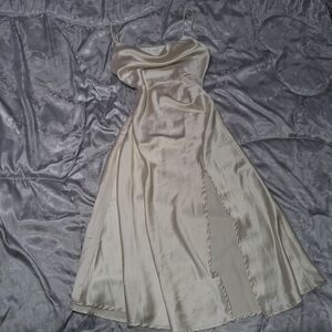 White Satin Cowl Neck Split Hem Slip Dress Small Barbie Chill